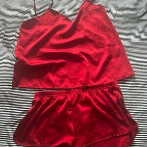 MY Red Satin Cami & Shorts Set | Silky Two Piece Lounge / Sleep Set